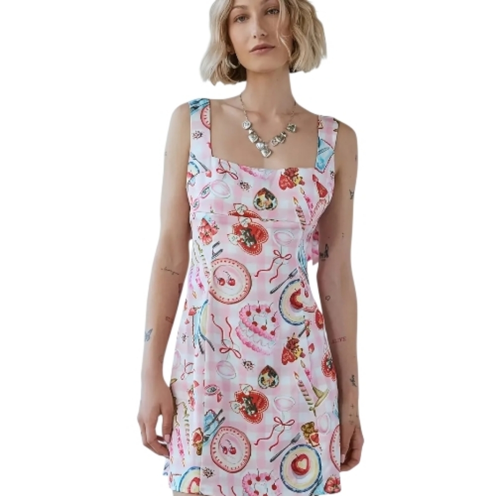 URBAN OUTFITTERS viral Valentine Bri double bow satin mini dress M - Picture 1 of 12